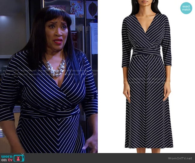 Striped Jersey Elbow-Sleeve Dress by Lauren Ralph Lauren worn by Paulina Price (Jackée Harry) on Days of our Lives