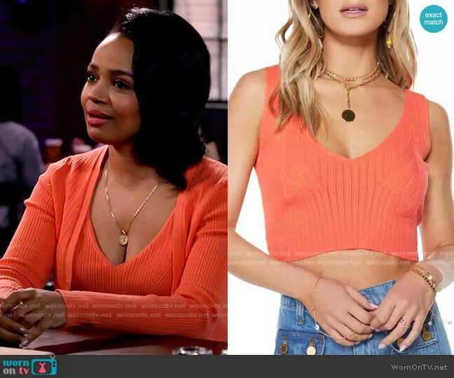 Ramy Brook Goldie Sweater Tank in Mimosa worn by Randi (Kyla Pratt) on Call Me Kat