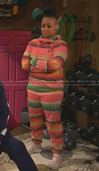 Raven's pink striped hoodie and sweatpants on Ravens Home
