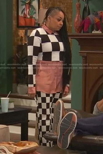 Raven’s checkerboard print top and pants on Ravens Home