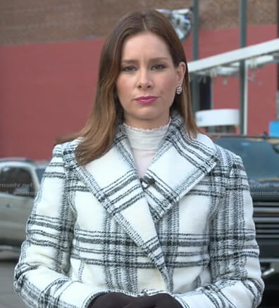 Rebecca's white plaid wrap coat on Good Morning America