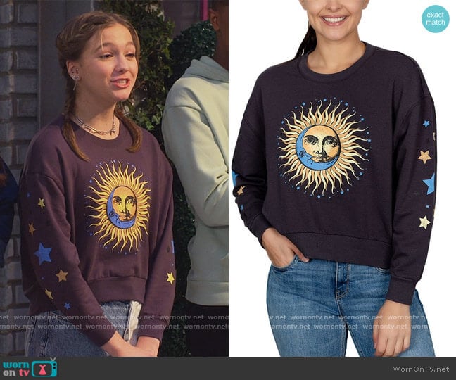 Celestial Graphic-Print Sweatshirt by Rebellious One worn by Presley (Jayden Bartels) on Side Hustle