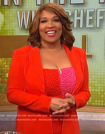 Kym Whitley's red colorblock textured dress on The Wendy Williams Show