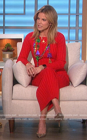Natalie's red ribbed dress on The Talk