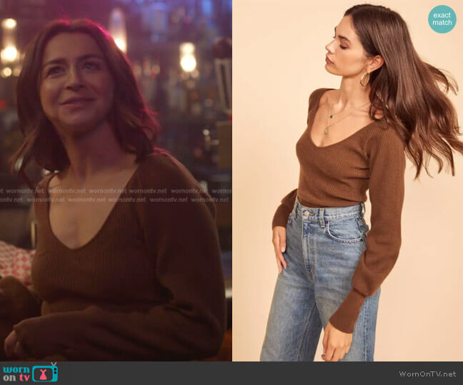 Hart Cashmere Sweater by Reformation worn by Amelia Shepherd (Caterina Scorsone) on Greys Anatomy