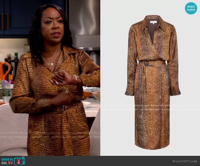 Reiss Emile Dress worn by Tina Butler (Tichina Arnold) on The Neighborhood