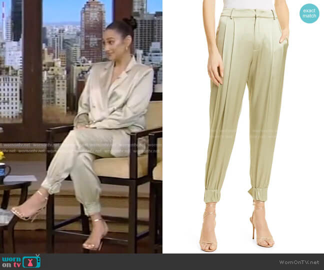 Rocky Stretch Silk Pants by Retrofete worn by Shay Mitchell on Live with Kelly and Ryan