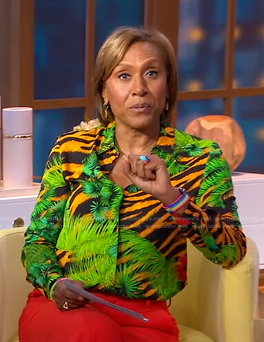 Robin’s tiger and palm leaf print blouse on Good Morning America