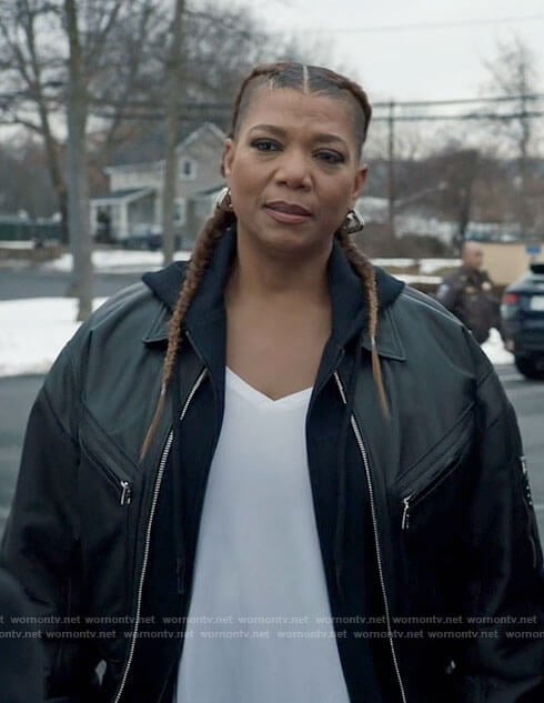 Robyn’s leather bomber jacket on The Equalizer