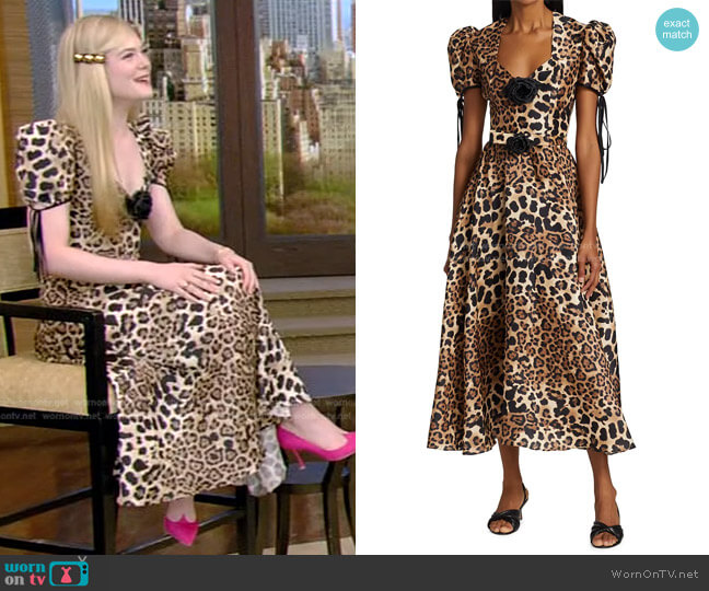 Belted Leopard-Print Silk Twill Dress by Rodarte worn by Elle Fanning on Live with Kelly and Ryan