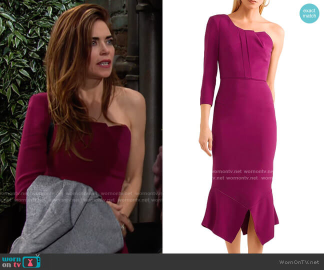 Roland Mouret One Shoulder Midi Dress worn by Victoria Newman (Amelia Heinle) on The Young and the Restless