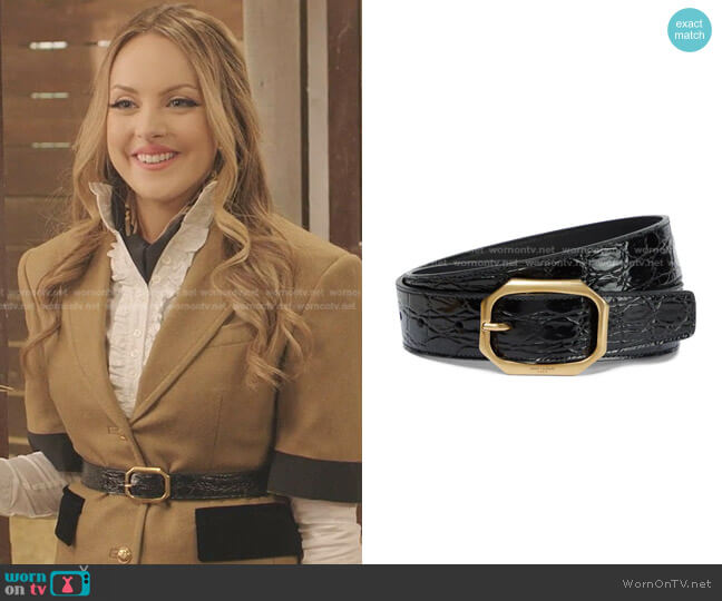 Croc-Effect Leather Belt by Saint Laurent worn by Fallon Carrington (Elizabeth Gillies) on Dynasty