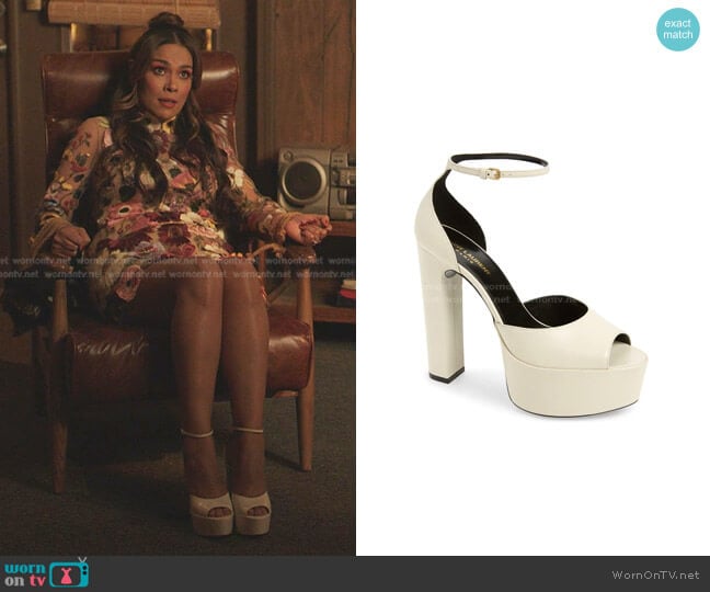 Jodie Ankle Strap Platform Sandal by Saint Laurent worn by Cristal Jennings (Daniella Alonso) on Dynasty