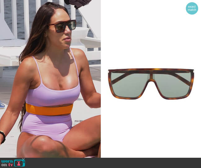 SL364 navigator-frame sunglasses by Saint Laurent worn by Melissa Gorga  on The Real Housewives of New Jersey