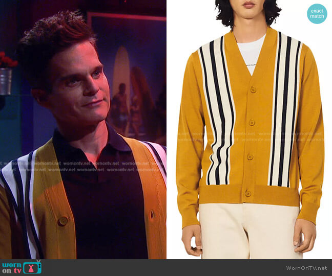College Wool Striped Button Cardigan by Sandro worn by Greg Rikaart on Days of our Lives