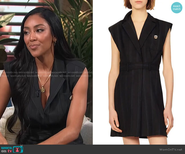 Vaiana Sleeveless Coat Dress by Sandro worn by Tayshia Adams on E! News Daily Pop