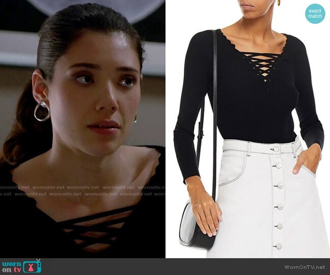 Sandro Lace-Up Ribbed-Knit Sweater worn by Violet Mikami (Hanako Greensmith) on Chicago Fire