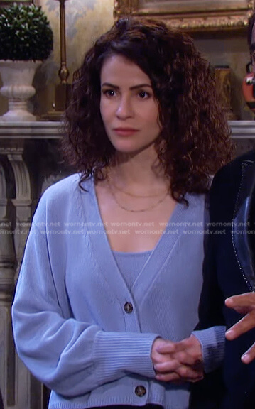 Sarah's blue cardigan on Days of our Lives