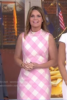 Savannah’s pink check sleeveless dress on Today
