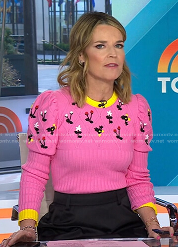 Savannah’s pink embroidered ribbed sweater on Today