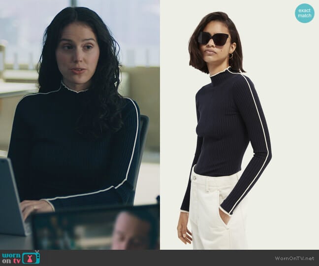 Contrasting Piping Sweater by Scotch and Soda worn by Eva Victor (Rian) on Billions