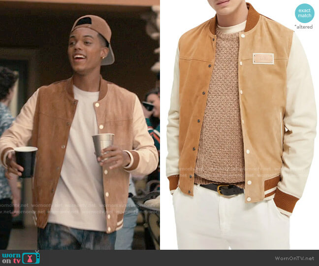 Scotch & Soda Colorblock Suede Bomber Jacket worn by Will Smith (Jabari Banks) on Bel-Air