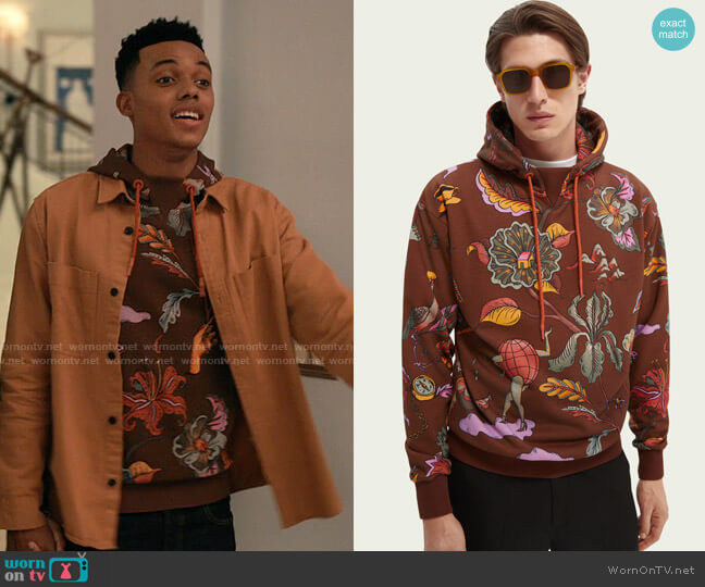 Scotch & Soda Printed and Embroidered Hoodie worn by Will Smith (Jabari Banks) on Bel-Air