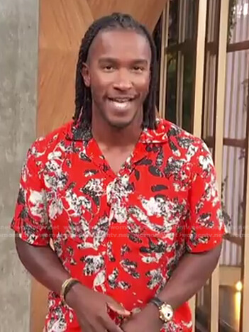 Scott's red floral short sleeve shirt on Access Hollywood