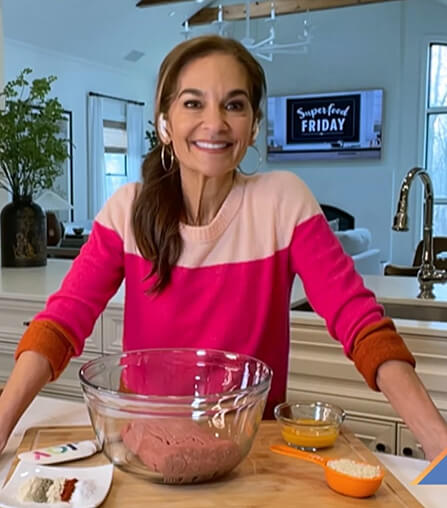 Joy Bauer’s pink colorblock sweater on Today