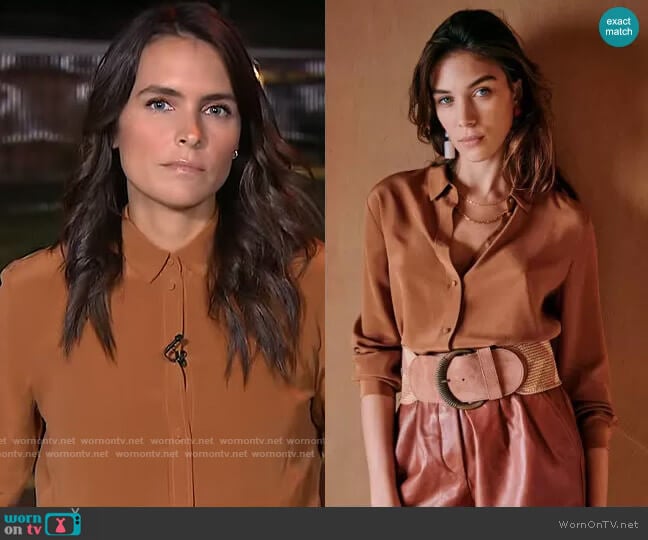 Sezane Ann Shirt in Coffee worn by Lilia Luciano on CBS Mornings