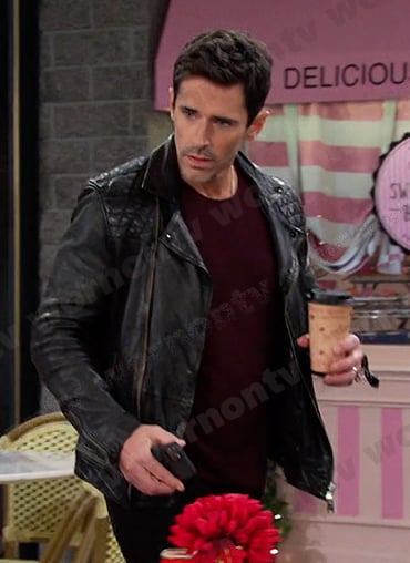 Shawn’s black leather moto jacket on Days of our Lives