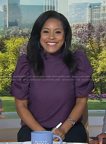 Sheinelle’s purple snake print puff sleeve top on Today
