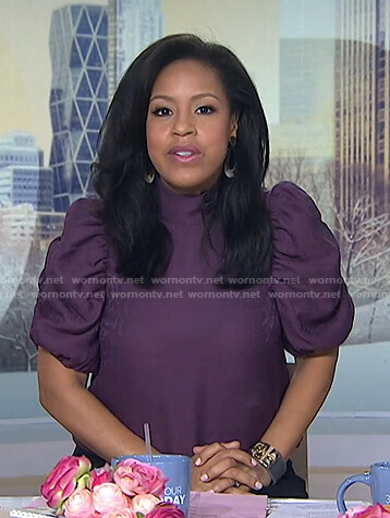 Sheinelle’s purple snake print puff sleeve top on Today