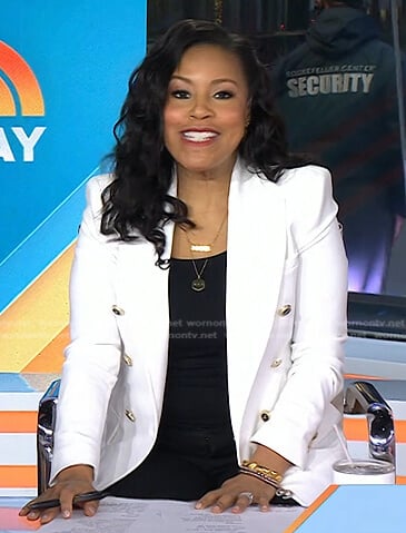 Sheinelle’s white double breasted blazer on Today