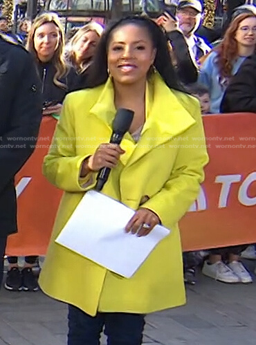 Sheinelle's yellow coat with large buttons on Today