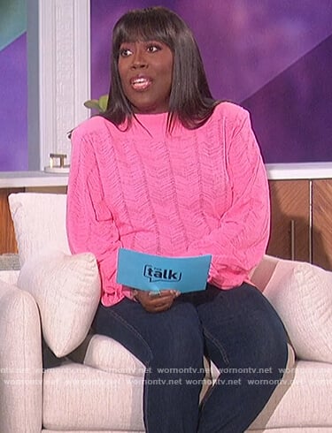 Sheryl’s pink pointelle knit top on The Talk