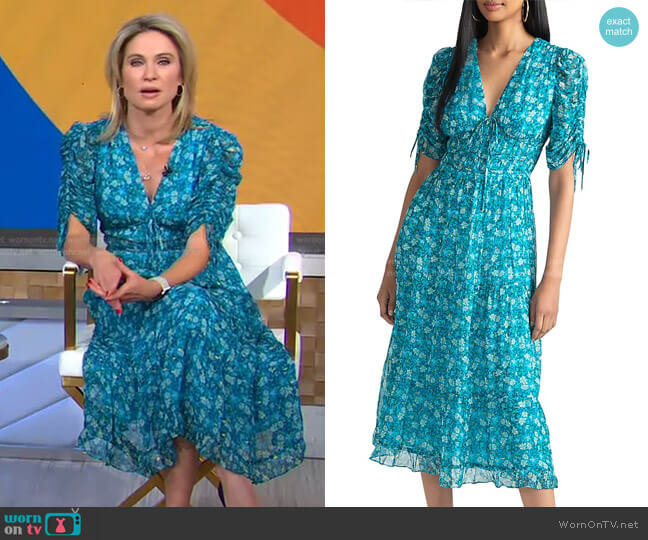 WornOnTV: Amy’s blue floral ruched dress on Good Morning America | Amy ...