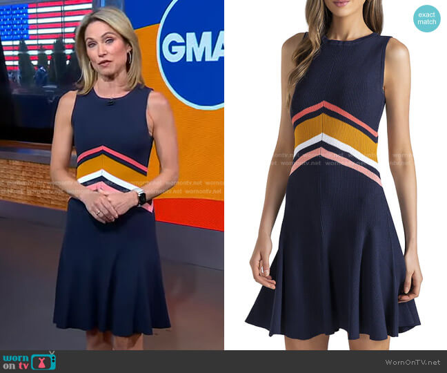 Lyla Ribbed Fit-&-Flare Dress by Shoshanna worn by Amy Robach on Good Morning America