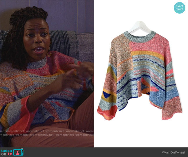 Multicolored Cropped Sweater by Sincerely Jules worn by Denise (Sasheer Zamata) on Home Economics