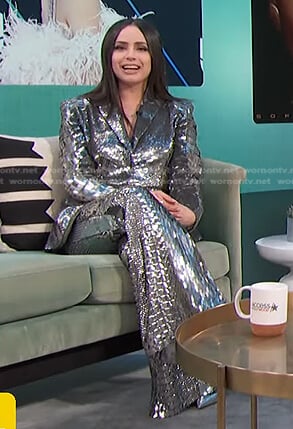 Sofia Carson’s sequin blazer and pants on Access Hollywood