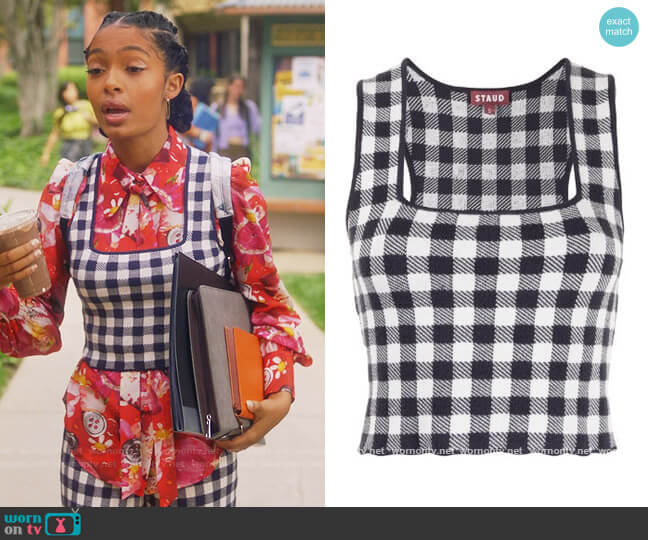 Gingham Knit Cropped Top by Staud worn by Zoey Johnson (Yara Shahidi) on Grown-ish