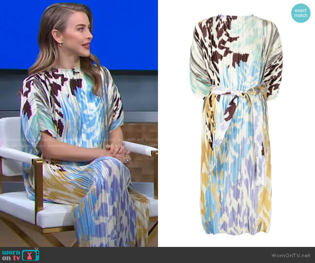 Avalyn Pleated Cheetah-Print Dress by Stine Goya worn by Julianne Hough on GMA