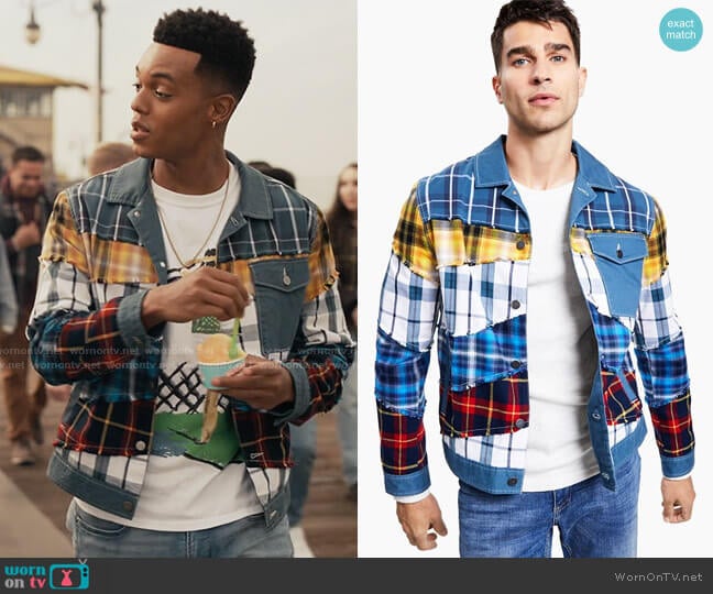 Sun + Stone Plaid Patchwork Trucker Jacket worn by Will Smith (Jabari Banks) on Bel-Air