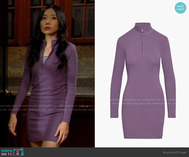 Aritzia Sunday Best Half-Zip Dress in Violet Haze worn by Allie Nguyen (Kelsey Wang) on The Young & the Restless