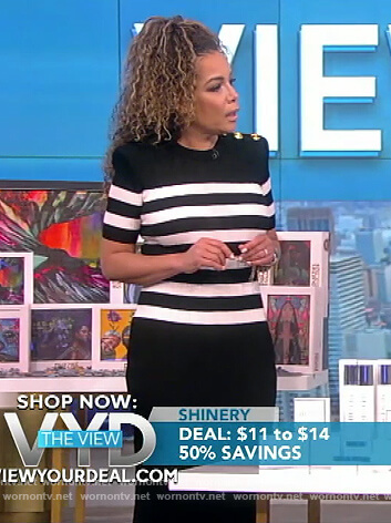 Sunny’s black striped button detail dress on The View