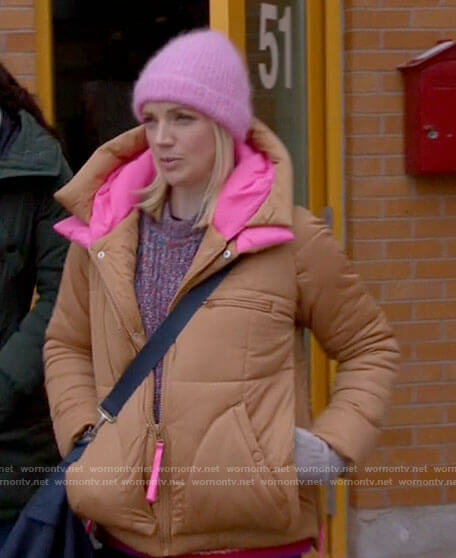 Sylvie's tan and pink puffer jacket on Chicago Fire