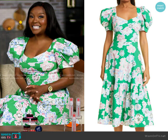 Wornontv Makhos Green Floral Puff Sleeve Dress On Today Makho 