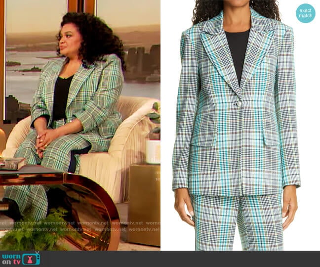 Mercer Plaid Jacket by Tanya Taylor worn by Michelle Buteau on The Drew Barrymore Show