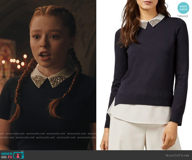 Liaylo Sparkle Collar Layered Sweater by Ted Baker worn by Kyra Leroux on Riverdale