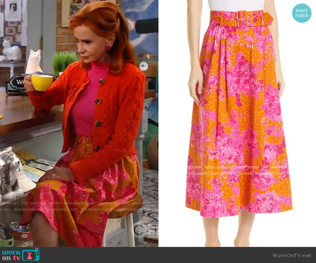 Ted Baker Metropolis Belted Floral A-Line Skirt worn by Sheila (Swoosie Kurtz) on Call Me Kat